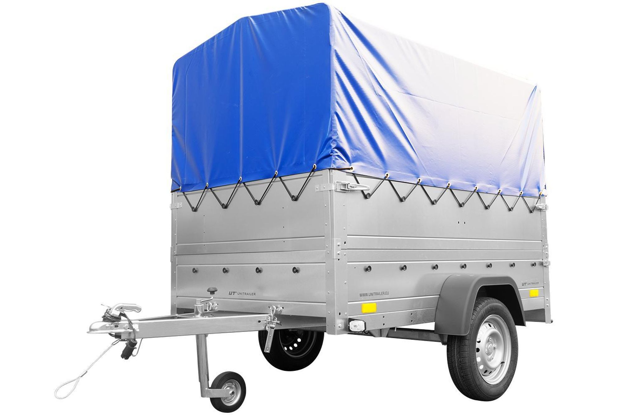 PKW-Anhänger 200x125 UNITRAILER GARDEN 201 KIPP mit Bordwandaufsatz und blauer Hochplane