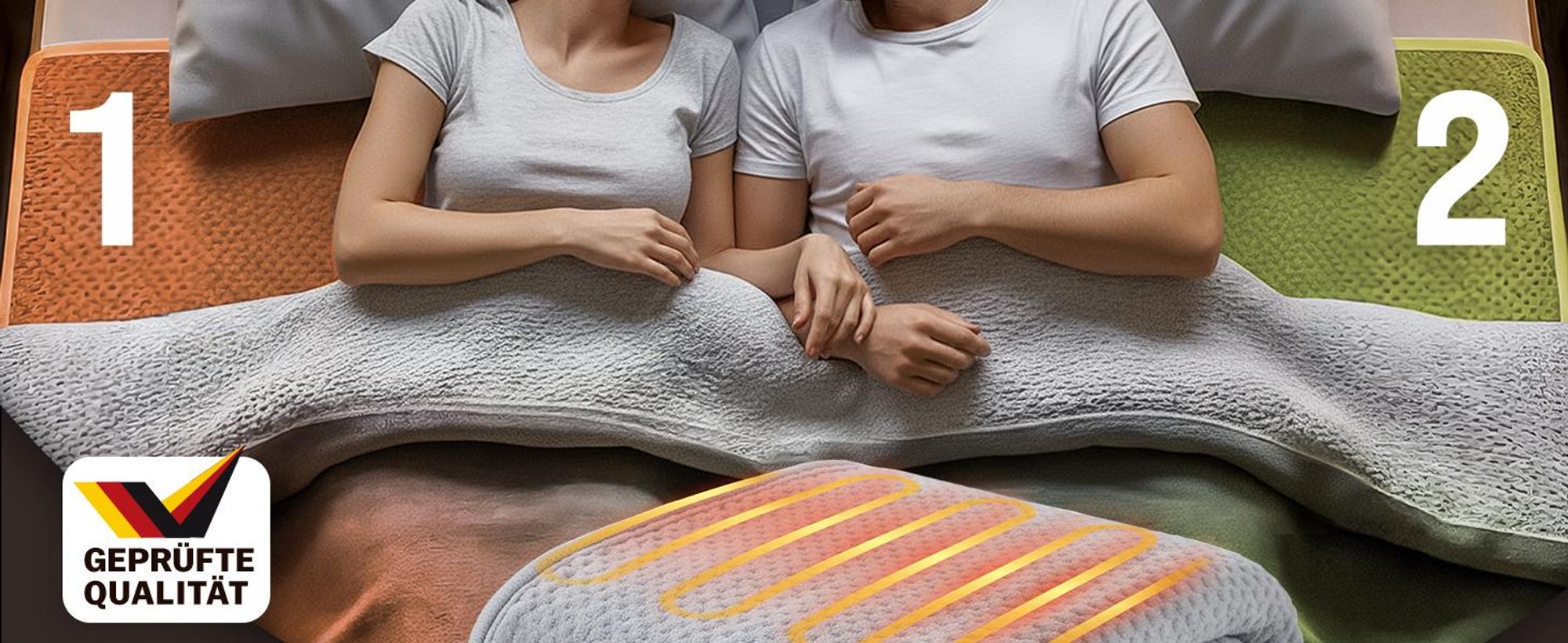 MONZANA® Heizdecke Wärmeunterbett 160x140cm Timer 2x60W grau Doppelheizdecke Überhitzungsschutz waschbar