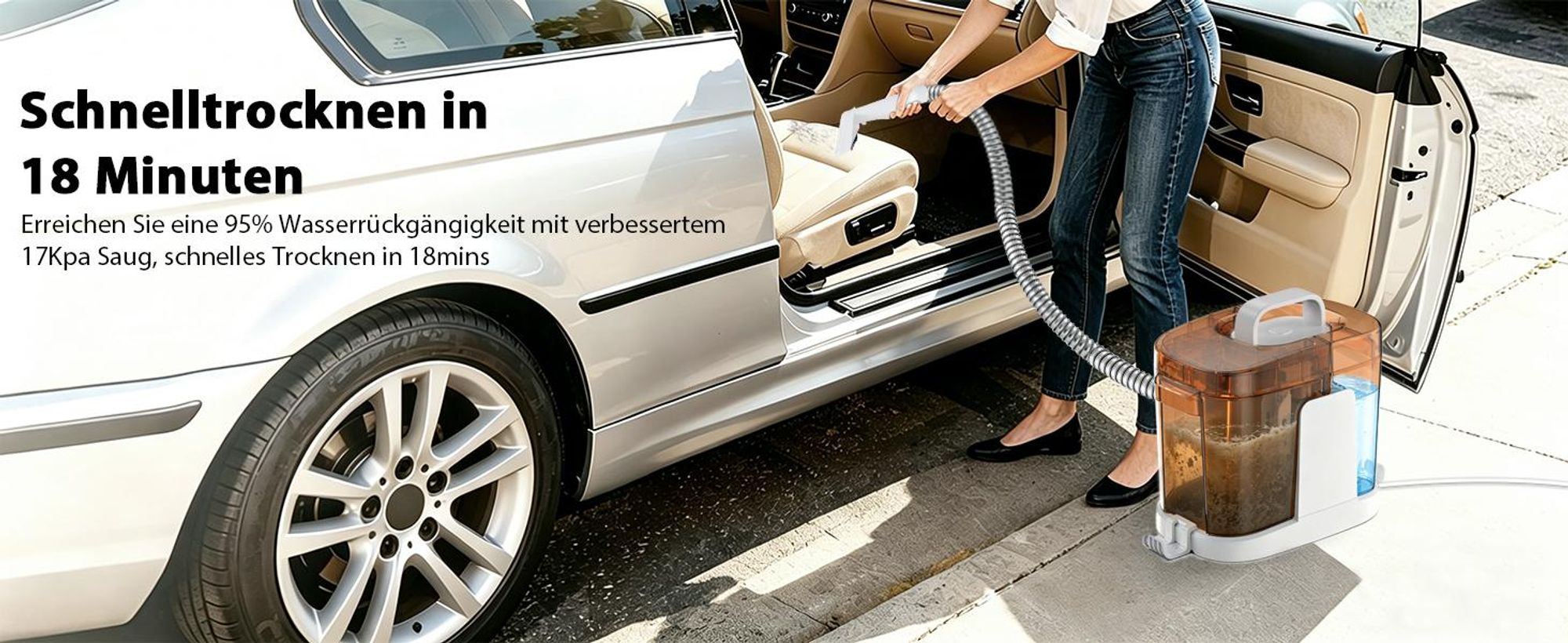 Grenintol Waschsauger bis zu 25 kPa, 600 W Nasssauger, Teppichreiniger und Polsterreiniger mit 1,45 l + 1,6 l Doppeltank für Sofa Auto Matratze