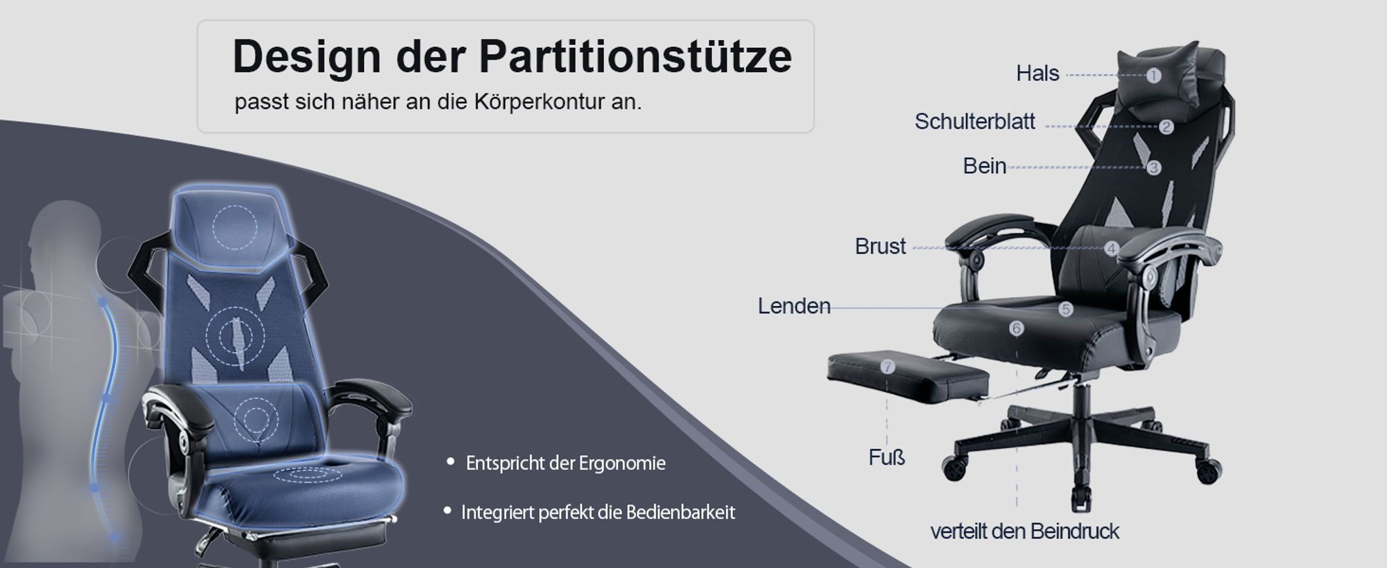 GTPLAYER Ergonomischer Bürostuhl Schreibtischstuhl Gamingstuhl Drehstuhl Verstellbarer Lordosenstütze Kopfstütze Rückenschonend Chefsessel mit Verbindungsarmlehnen Stummrädern schwarz