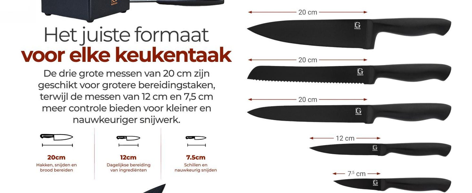 Glissimo Cookware - Messenblok – Ingebouwde Messenslijper – Magnetisch – Antislip