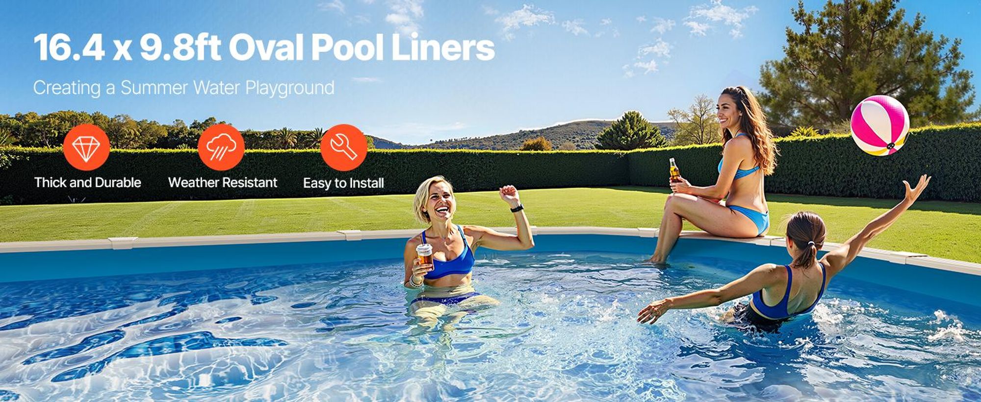VEVOR 12 x 24 ft Oval Pool Liner, Überlappungsstil für Aufstellbecken, Wandhöhe 48 bis 54 Zoll, langlebige Poolfolie, Standardstärke Vinyl, für Stahlwand-Aufstellpools, 500x300x120 cm-0.4 mm