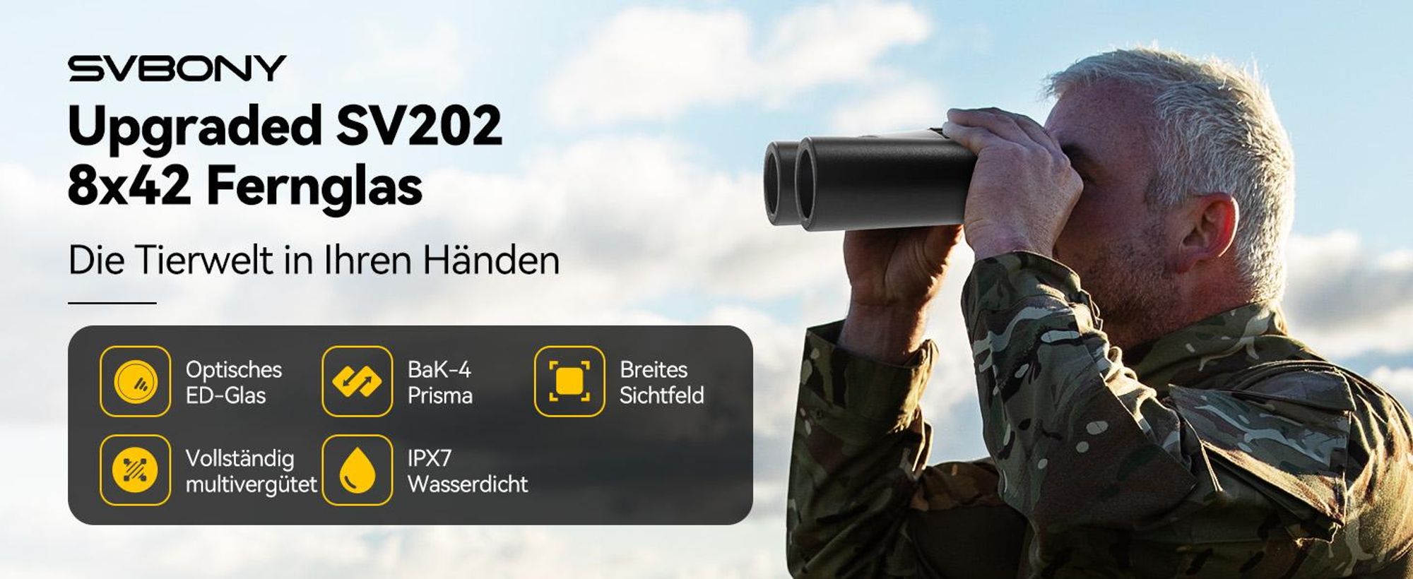 Svbony SV202 Upgraded 8x42 ED Fernglas, BAK4 Prisma, FMC, IPX7, Phasenkorrektur, Dielektrische Prismenbeschichtung, Weitwinkel, für Vogelbeobachtung