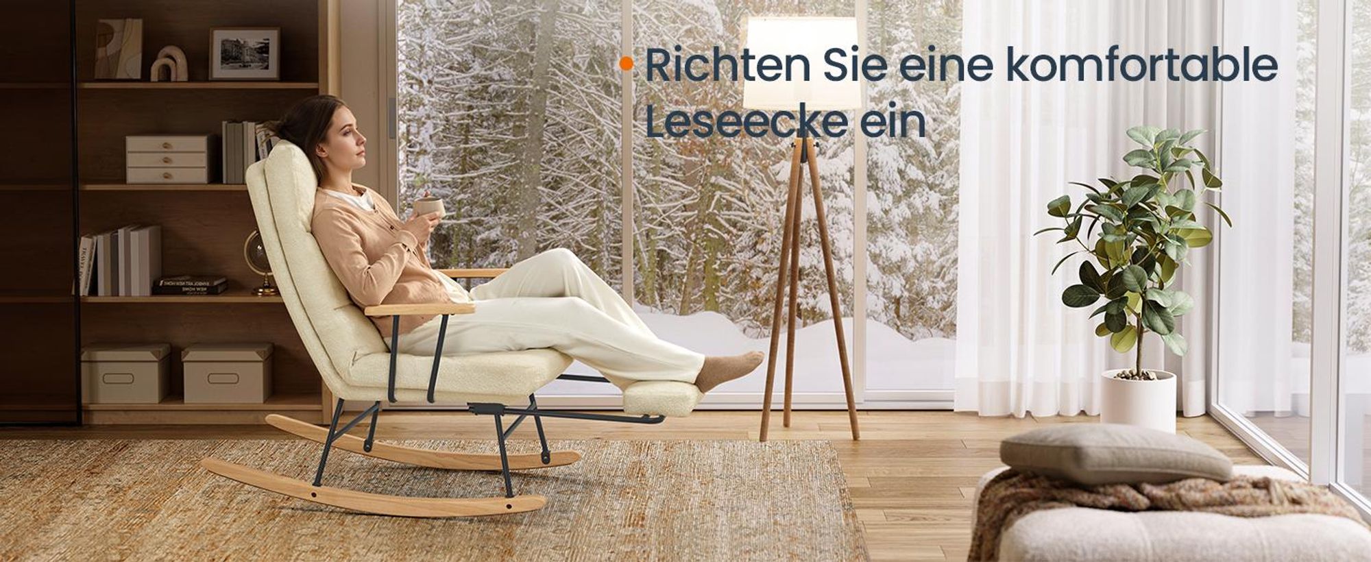 SONGMICS HOME Schaukelstuhl, Füße aus Kautschukholz, Schaukelsessel, Fleece Oberfläche