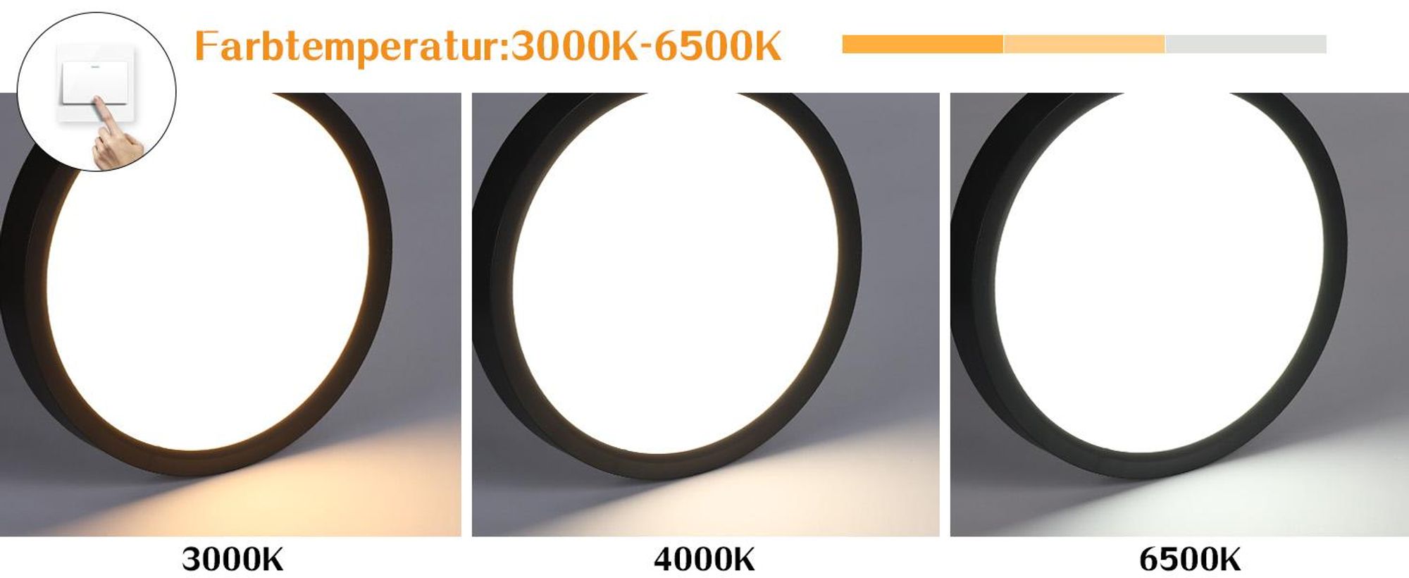 ZMH Plafondlamp LED, plat model, dimbare kleurtemperatuur (CCT), 15W, slaapkamerlamp, 18 cm, zwart. Geschikt voor badkamer, keuken, hal. Kleurtemperatuur: 3000K-6500K, ideaal voor keuken en hal