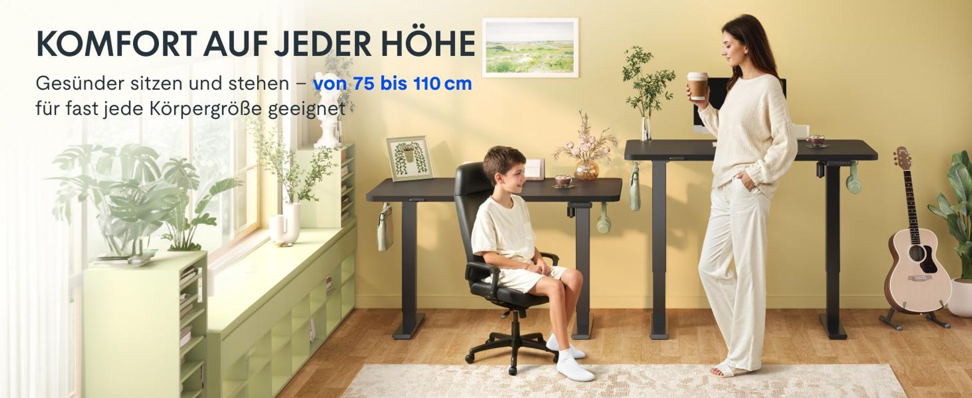 FLEXISPOT QE1 Höhenverstellbarer Schreibtisch 120x60cm EINTEILIGE TISCHPLATTE, 4 Memory-Funktion, Antikollisionsschutz, Haken&Kabelmanagement(Schwarz)