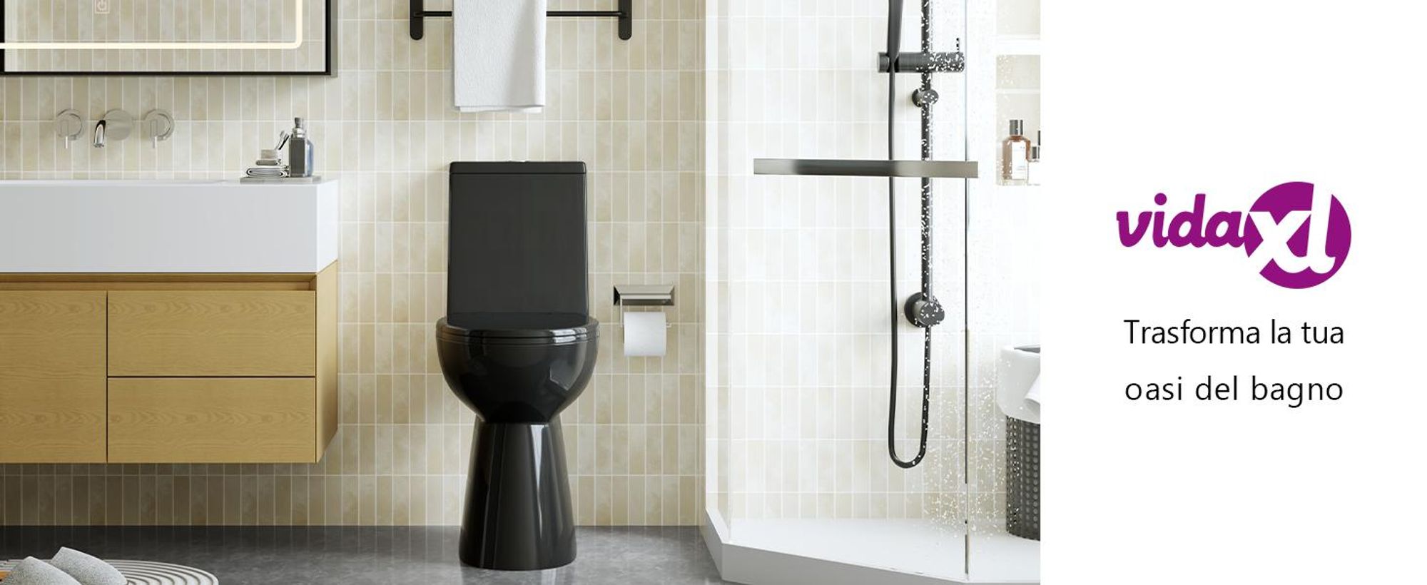 vidaXL WC senza bordo 7 cm altezza extra soft-close in Vetroceramica nero