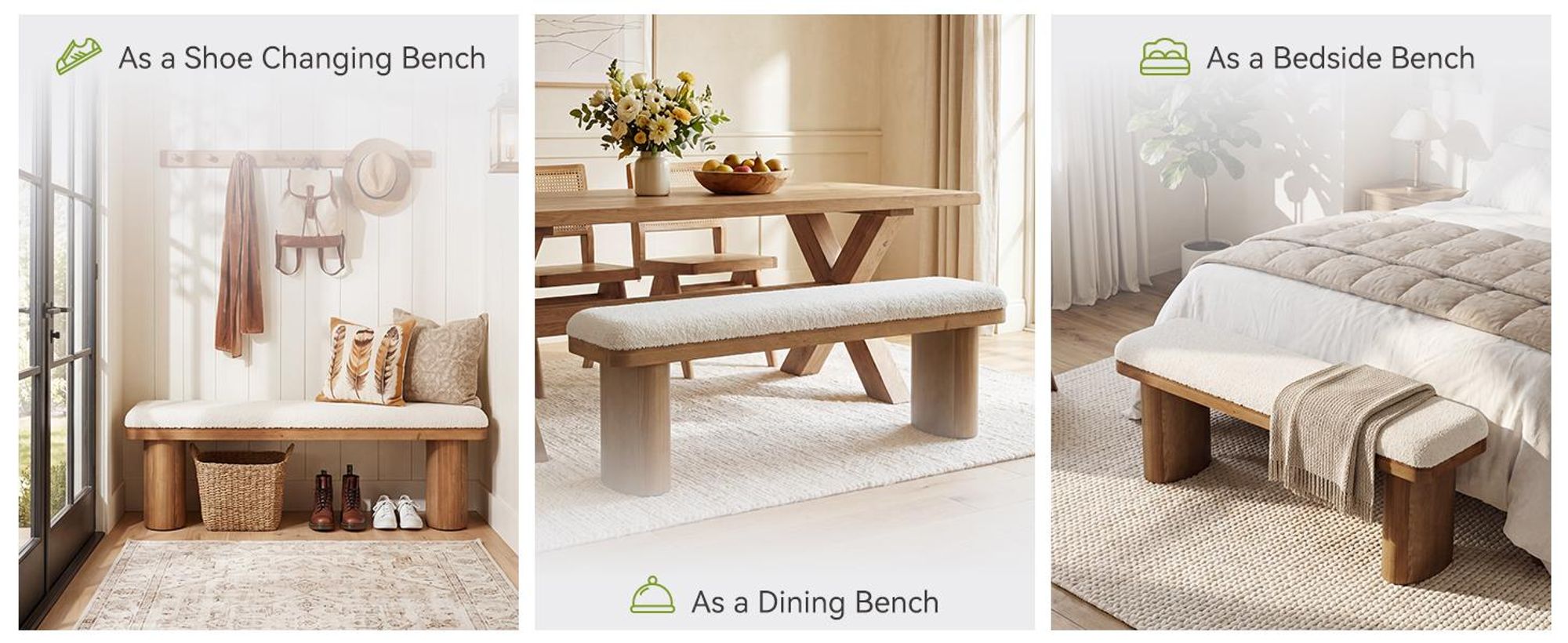 120 cm Polsterbank, moderne, massive Eingangsbank, Holz-Ottomane für Esszimmer, Schlafzimmer, Wohnzimmer (abnehmbares Kissen)