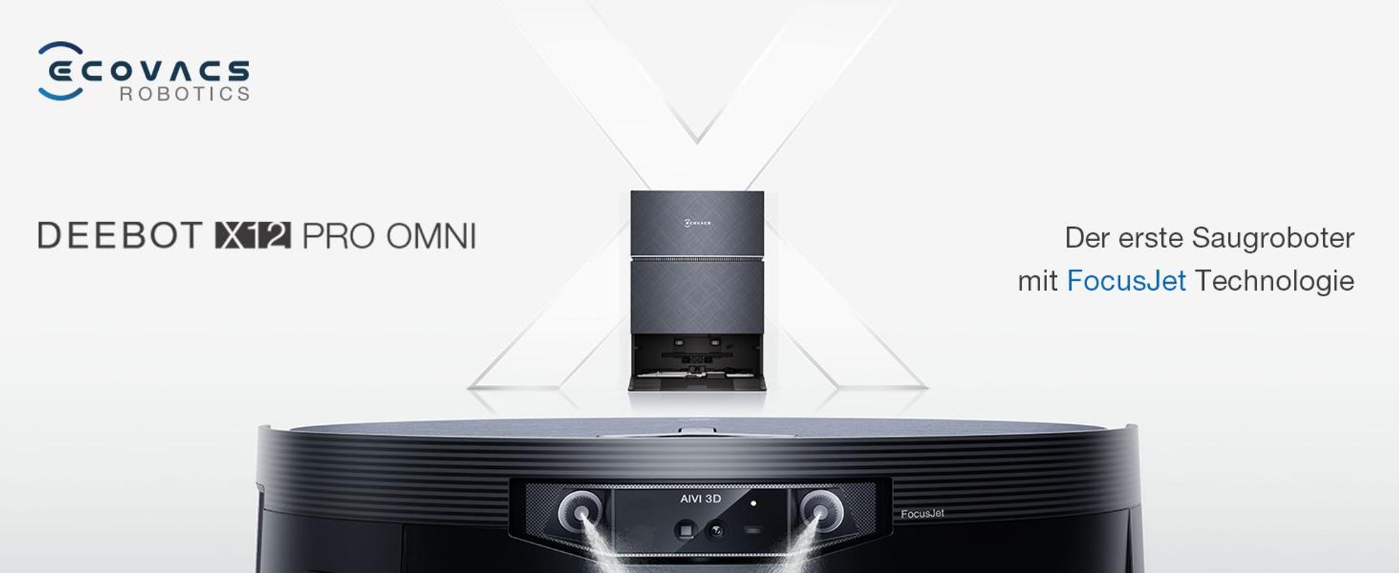 ECOVACS DEEBOT X12 PRO OMNI 22000Pa Staubsauger Roboter, Saugroboter mit Wischfunktion, OZMO Roller 3.0, FocusJet-System zur Fleckenvorlösung, Schwarz