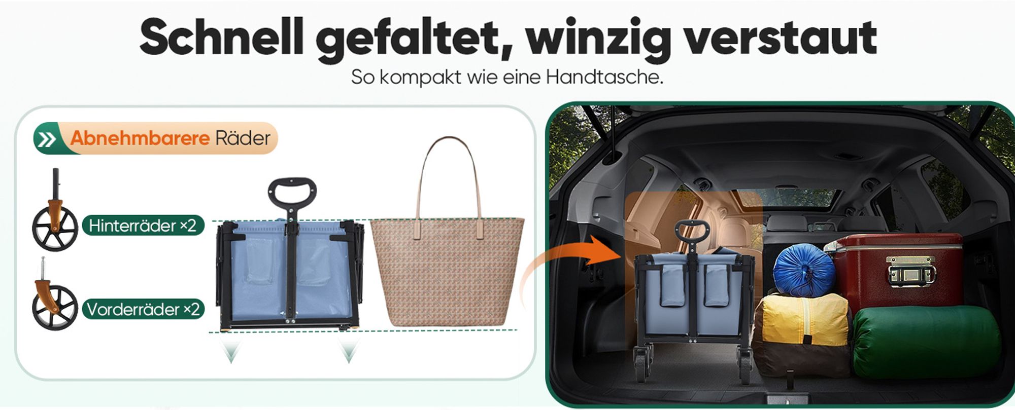 Sekey Bollerwagen, Faltbarer Handwagen 4 Räder, 80KG / 60L, Blau