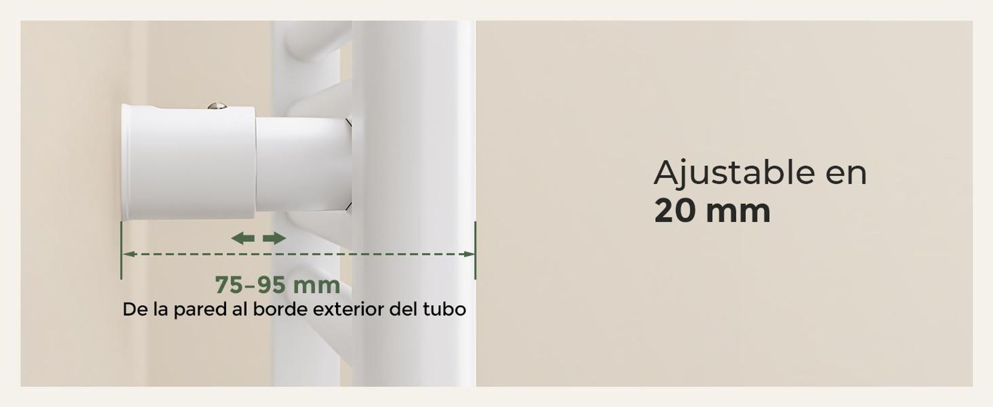Soportes para radiador toallero, juego de 4, blancos, para tubos redondos rectos Ø22–25 mm, Distancia entre ejes 40–45 mm, ajuste de 20 mm, 1 pieza