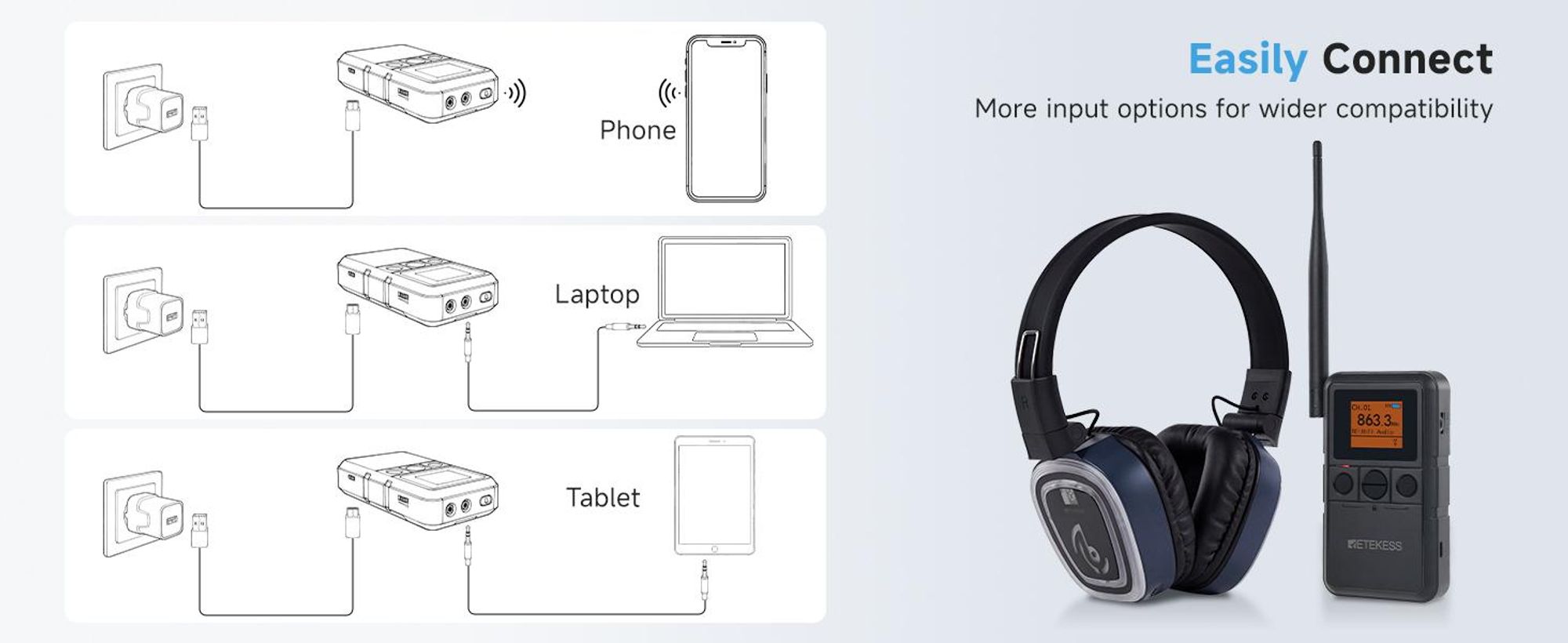 Slúchadlá Retekess TA003P-TA004S na skupinové cvičenie, jogu, hands-free, Hi-Fi kvalita zvuku, 12 hodín, nastaviteľné náušníky, vhodné na tichú diskotéku