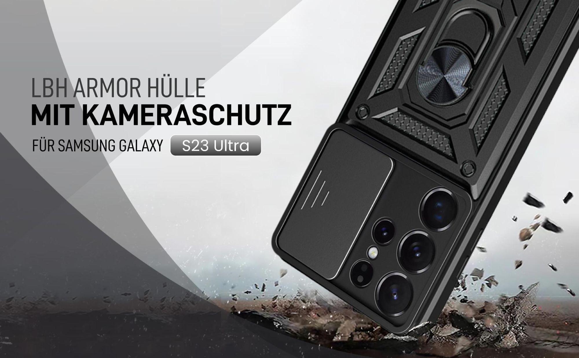 Schwarze Outdoorhülle mit Kameraschutz für Samsung Galaxy S23 Ultra