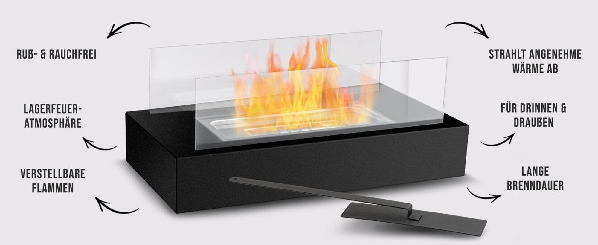Flammtal [Das Original] Bioethanol Tischkamin XL 35 cm [3h Brenndauer] – Tischfeuer für Indoor & Outdoor – Mit verstellbarer Flamme – Ethanolkamin