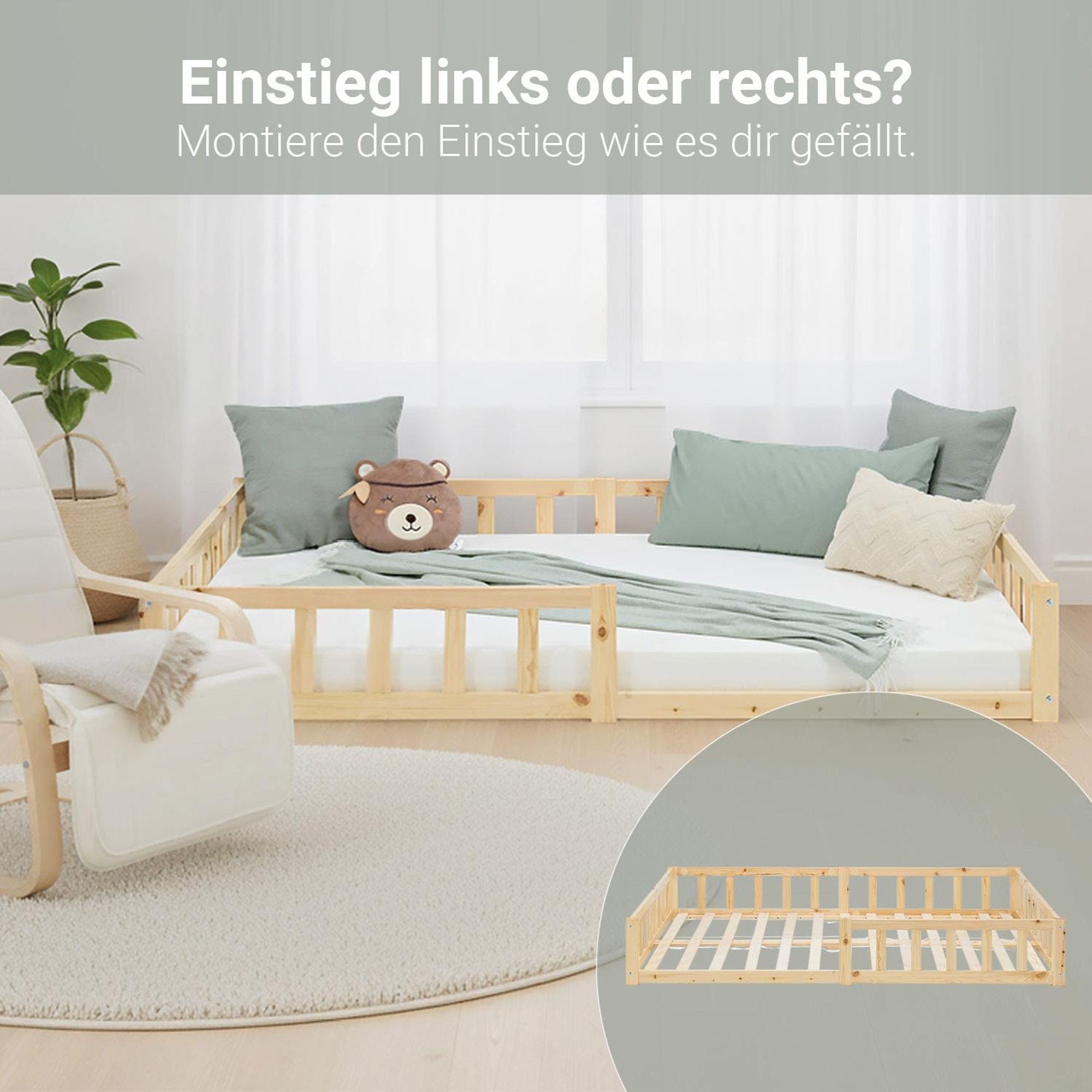 Der Einstieg zum Bett kann wahlweise links oder rechts erfolgen.