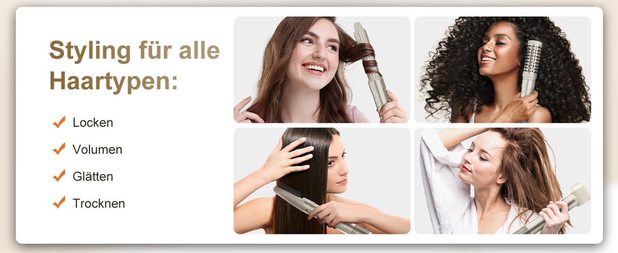 MCURO 6-in-1 Warmluftbürste mit 6 Aufsätzen,Airflow Lockenstab,Föhn & Negativ-Ionen Haarstyler inkl. Aufbewahrungstasche,für Glätten,Locken & Trocknen