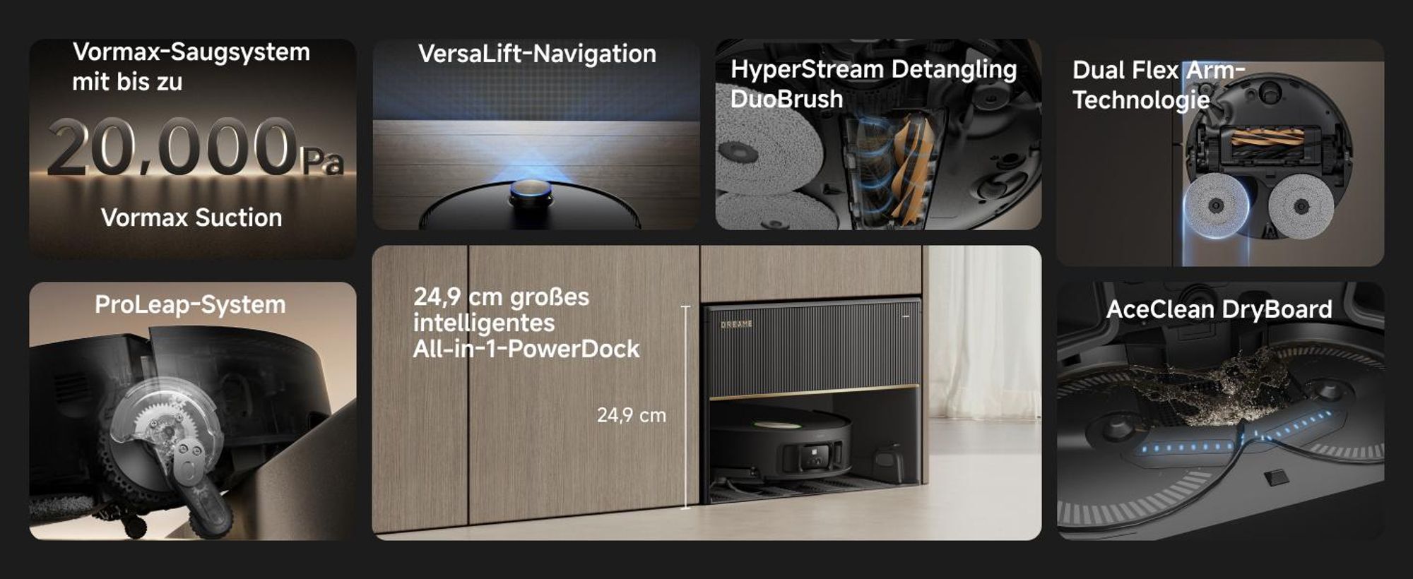 DREAME X50 Master Staubsaugerroboter mit 24,9cm Basisstation, automatisches Nachfüllen und Entleeren, Nachlaufsystem, AI Hindernisvermeidung, 20000 Pa