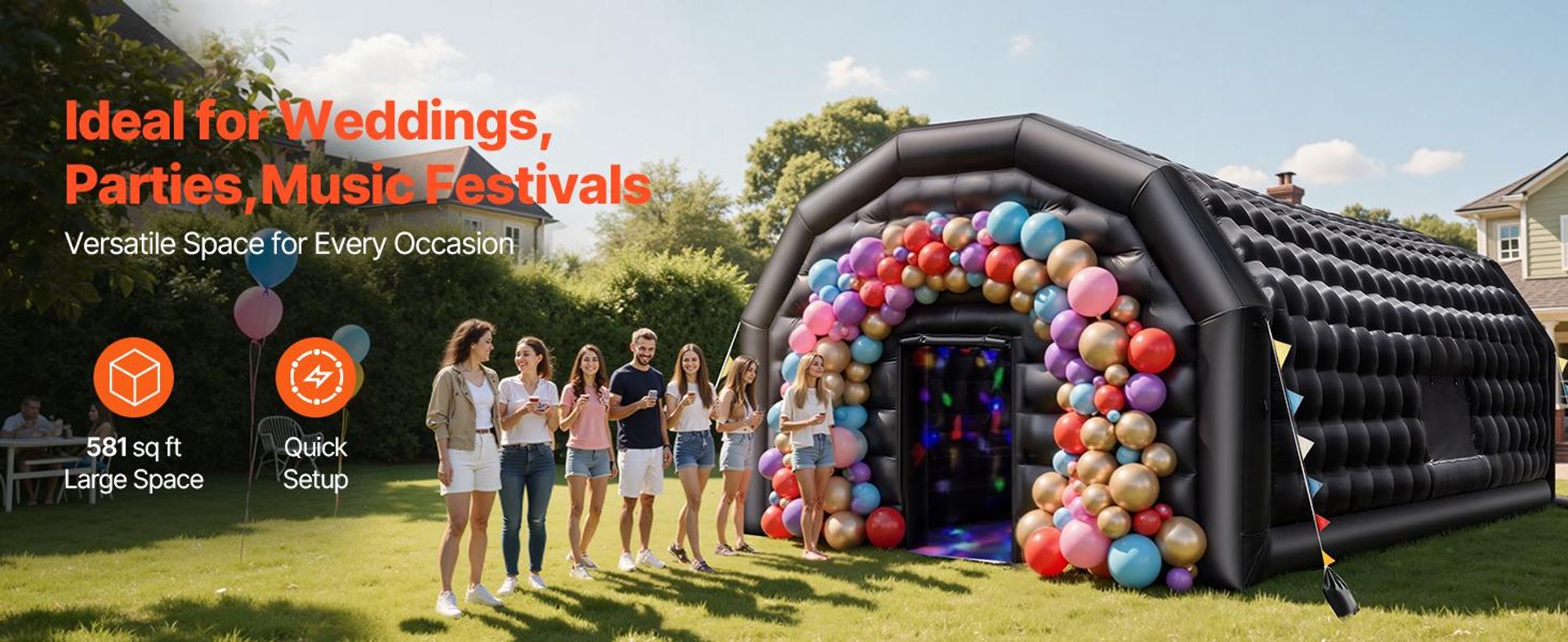 VEVOR Aufblasbares Nachtclub, 6 x 5 x 3,66 m Aufblasbares Partyzelt mit 680W Bläser & Sandsack, Belüfteter Aufblasbarer Nachtclub mit 2 Fenstern, Luftwürfelhaus für Event Geburtstag Hochzeitsfeier, 9 x 6 x 4 m