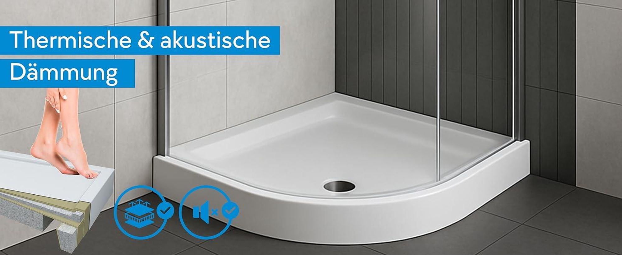 AQUABAD Duschwanne/Duschtasse | Forta Plus mit LeakProtect Technologie Smooth White 90x90cm Viertelkreis R55