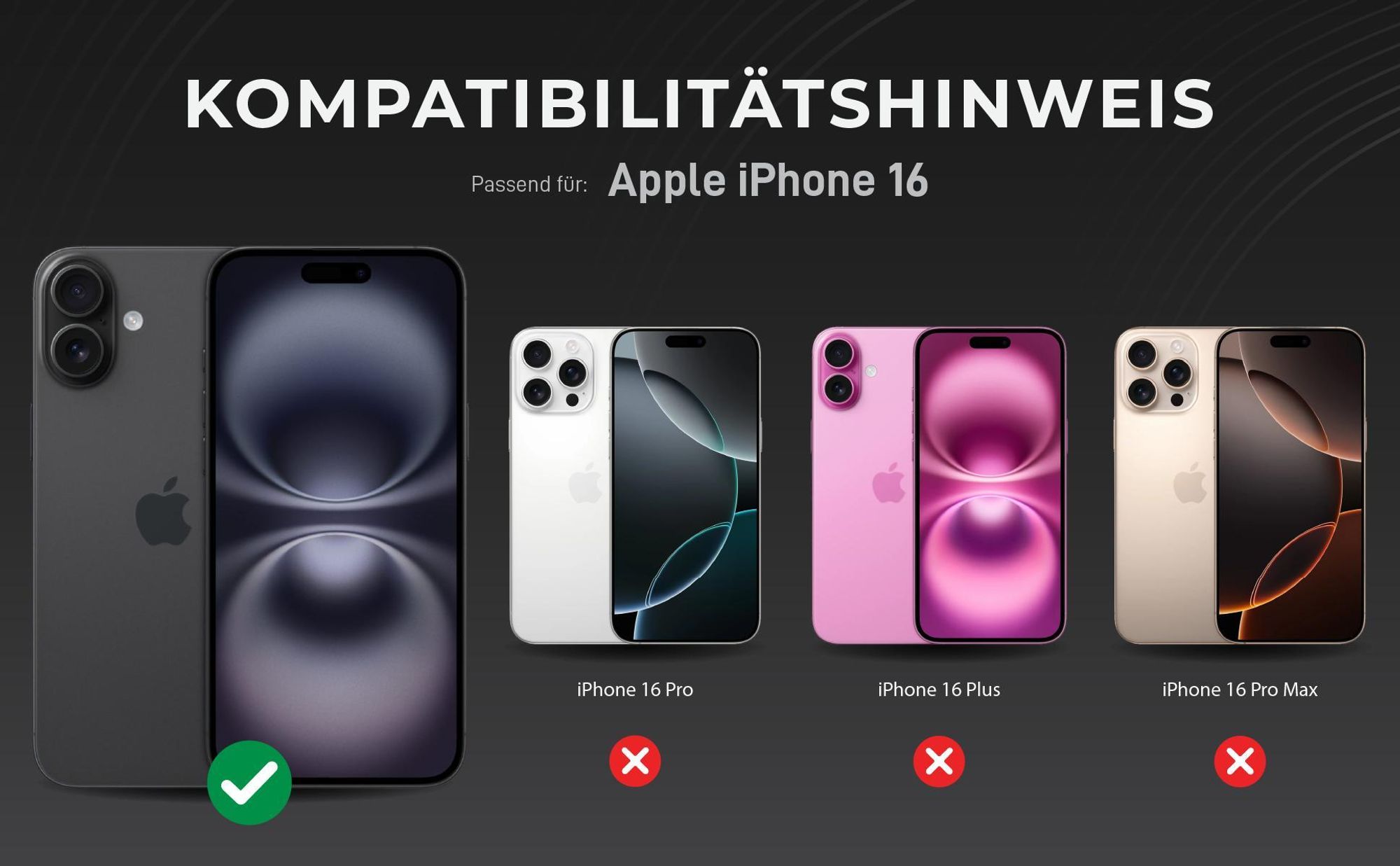 Kompatibilitätshinweise Kameraglas für Apple iPhone 16