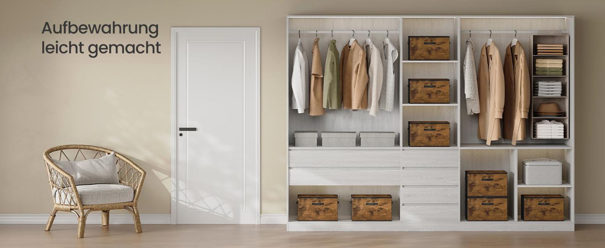 SONGMICS Faltbare Aufbewahrungskisten mit Griffen, 6er Set, Kleidung Organizer, Vliesstoff, 40 x 30 x 25 cm, braun