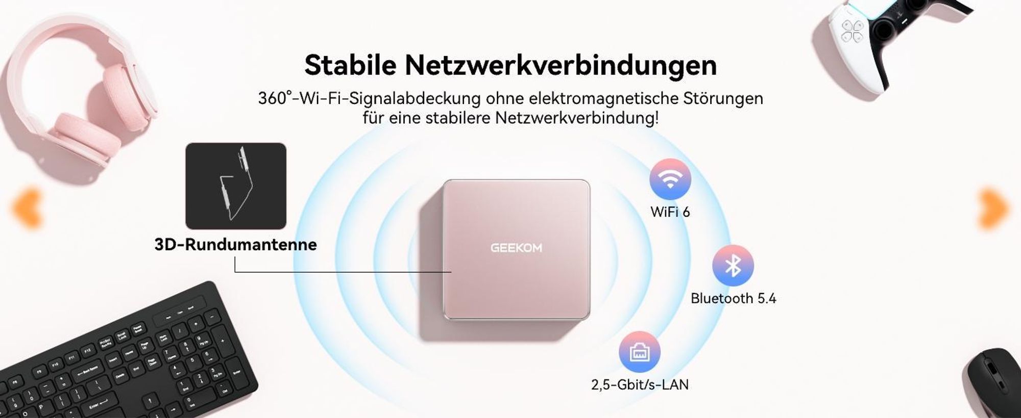 GEEKOM A5 2027 Mini PC, AMD Ryzen 7 7730U bis 4,5 GHz, 16 GB DDR4 RAM, 500 GB SSD, aufrüstbar, 4 Displays, 2,5G LAN, vorinstalliertes System