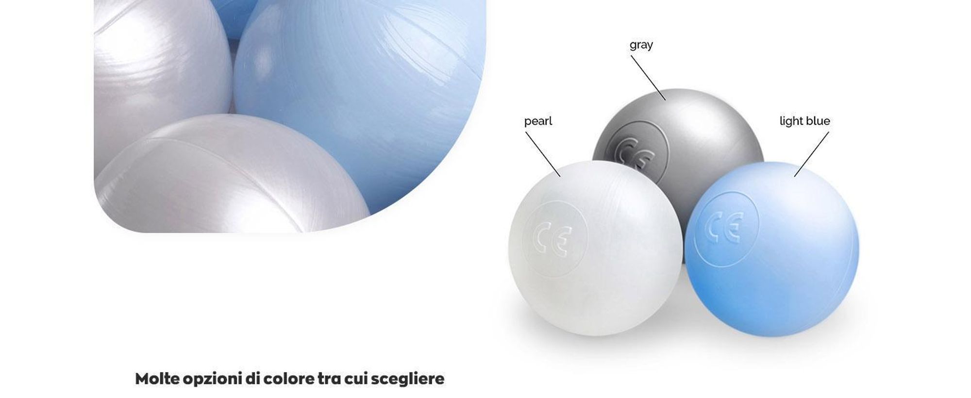 MISIOO palline per il bagno 300 pezzi - palline per il bagno - palline Ø 6 cm - palline in plastica 100% LDPE - giocattolo per bambini - azzurro/perline/argento