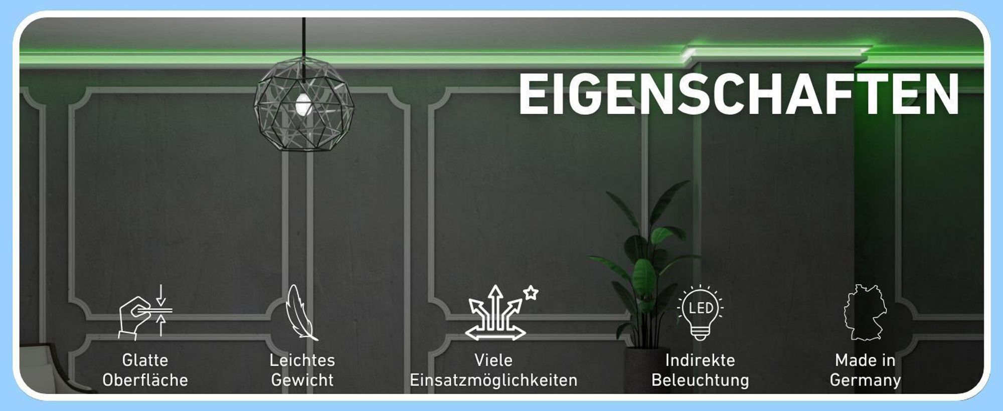 HEXIMO LED-Schattenfugenprofil Stuckleisten, indirekte Beleuchtung XPS Styropor-Trockenbau-Deckenleisten Lichtvouten-Deckenprofil (Muster HLED 15)