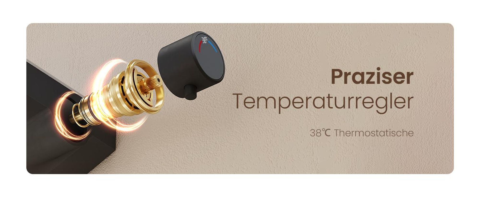 EMKE® Duschsystemmit Thermostat Rund Regendusche mit 40 cm Glasablage, Bad- & Duscharmaturen, Handbrause 3 Strahlarten + Unterer Auslauf Schwarz F22
