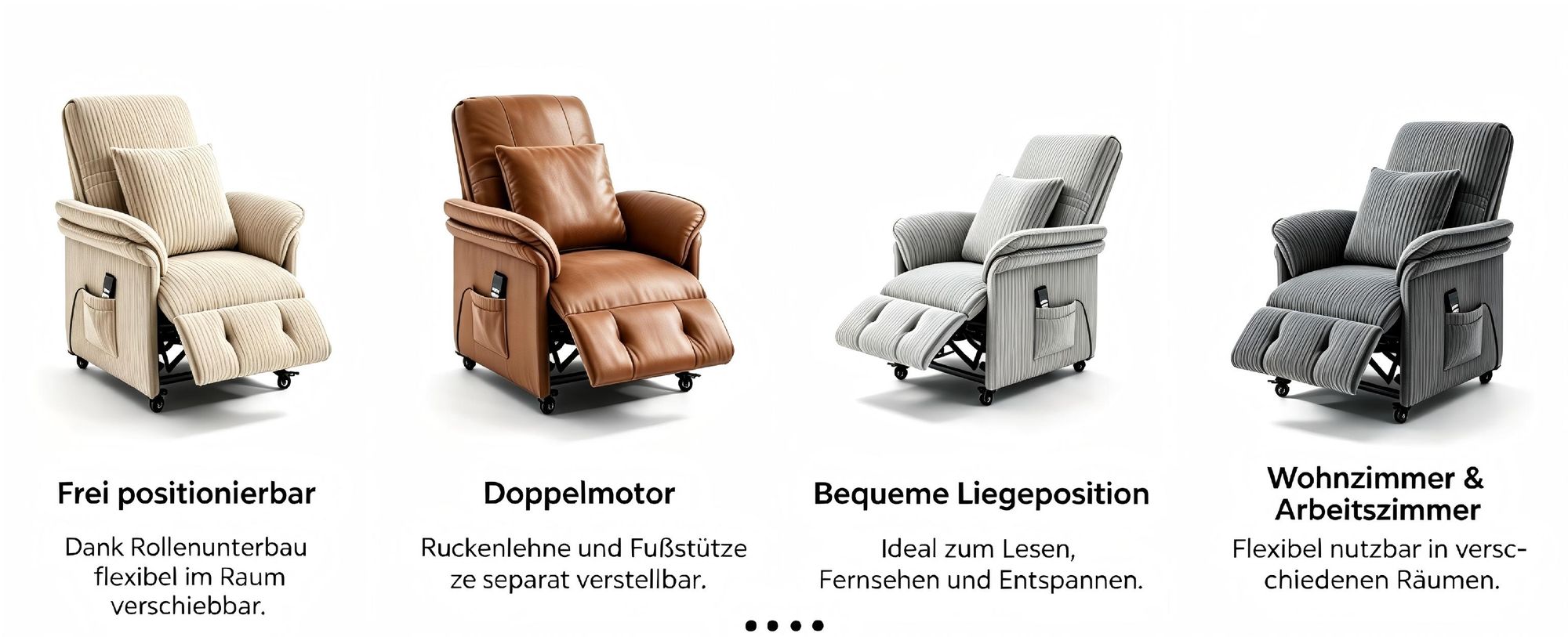 2 Motoren Elektrischer Relaxsessel 360° drehbarer mit Rollen, TV Sessel mit Liegefunktion, Verstellbare Rückenlehne und Fußstütze