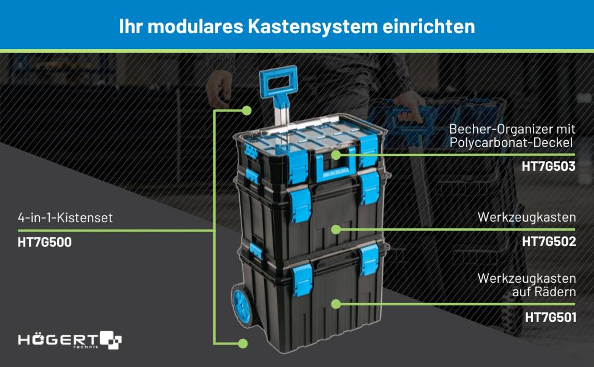 Werkzeugkasten, Tragfähigkeit bis zu 50 kg, Praktisch und Geräumig, Resistent Gegen Beschädigungen, Staubdicht - Högert Technik