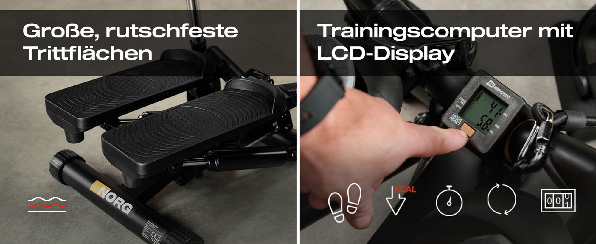 Rutschfeste Pedale und Trainingscomputer