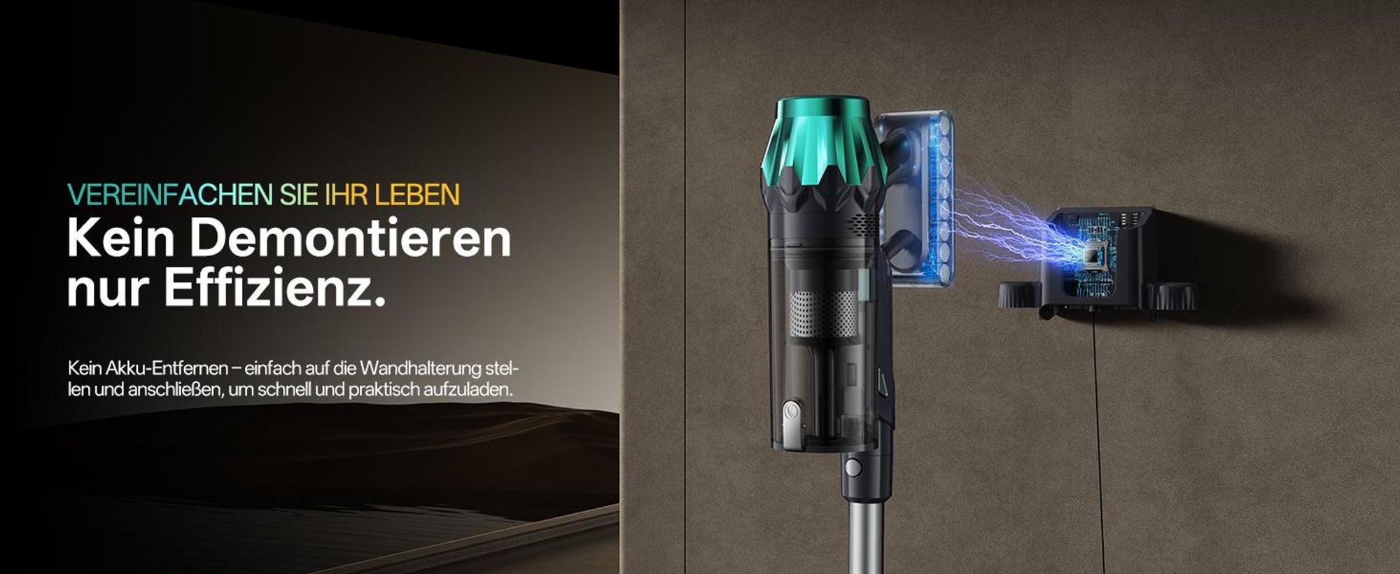 Vactidy V15 MAX Akku Staubsauger mit Wischfunktion, 76KPa/ 600W/65Min Staubsauger Kabellos, Knickrohr, Wandladestation, GreenEye