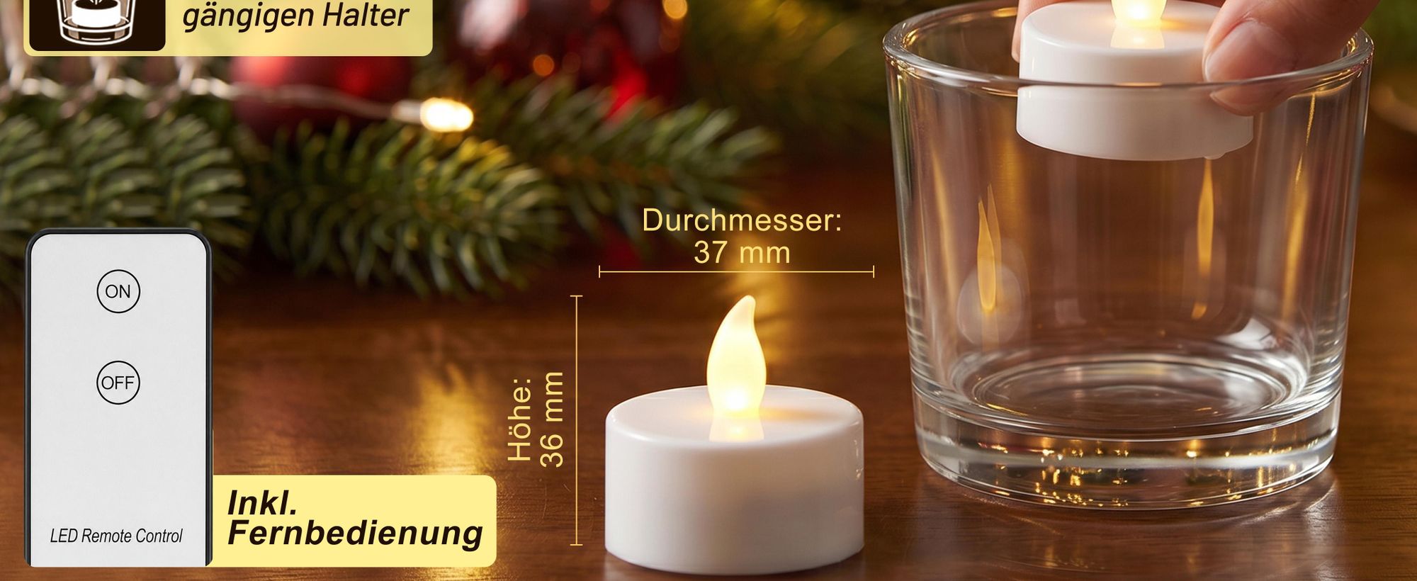 MONZANA LED Teelichter mit Fernbedienung, flackernd, 10er Set