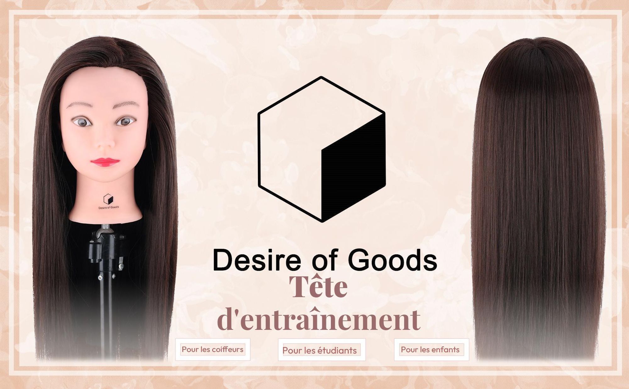 Desire of Goods Pratique Tête de Coiffeur Marron - Pied & Accessoires de Styling - Tête de Coiffeur - 70 cm