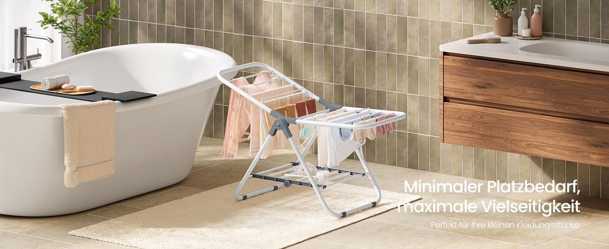 SONGMICS Wäscheständer klein, faltbare Standtrockner mit 2 Flügeln,  Metall, 44 x 101 x 54 cm
