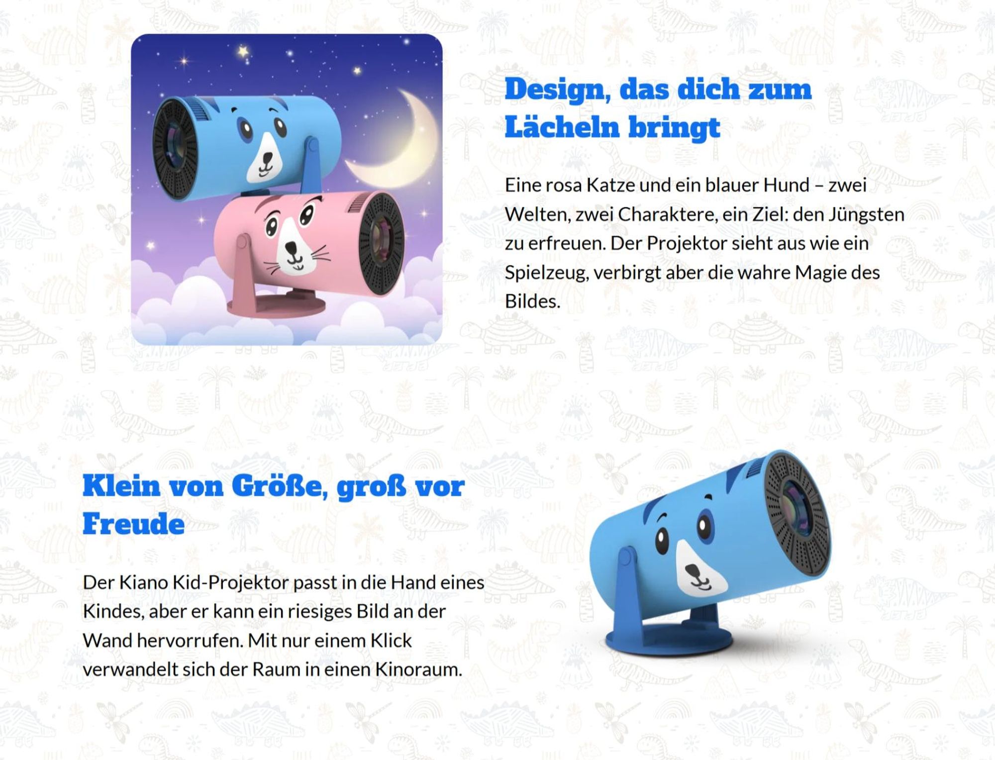 Beamer Kiano Kid Kinder Blau Hund Projektor HD 720p WLAN Bluetooth AirPlay Miracast 230° Drehung Mini Beamer für Kinderzimmer