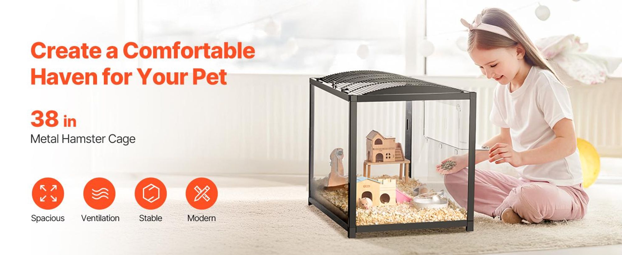 Hamsterkäfig, 360°-Sicht, transparenter Hamsterlebensraum, Kleintierkäfig, 96x47