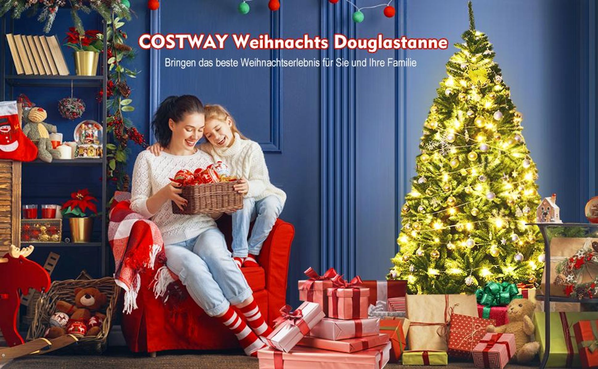 COSTWAY 275 cm Künstlicher Weihnachtsbaum, Tannenbaum mit Metallständer, Klappsystem, Christbaum PVC Nadeln, Grün