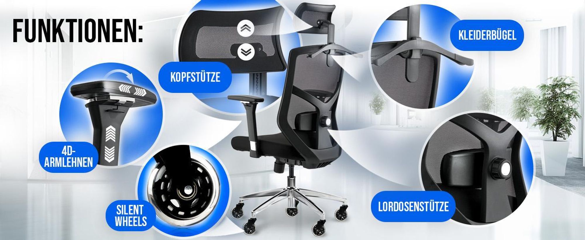 ELITESEATS Bürostuhl Ergonomisch [Kratzerfreie Rollen, Atmungsaktiv] Ergonomischer Schreibtischstuhl | Büro Stuhl 150 kg Belastbar | Computerstuhl