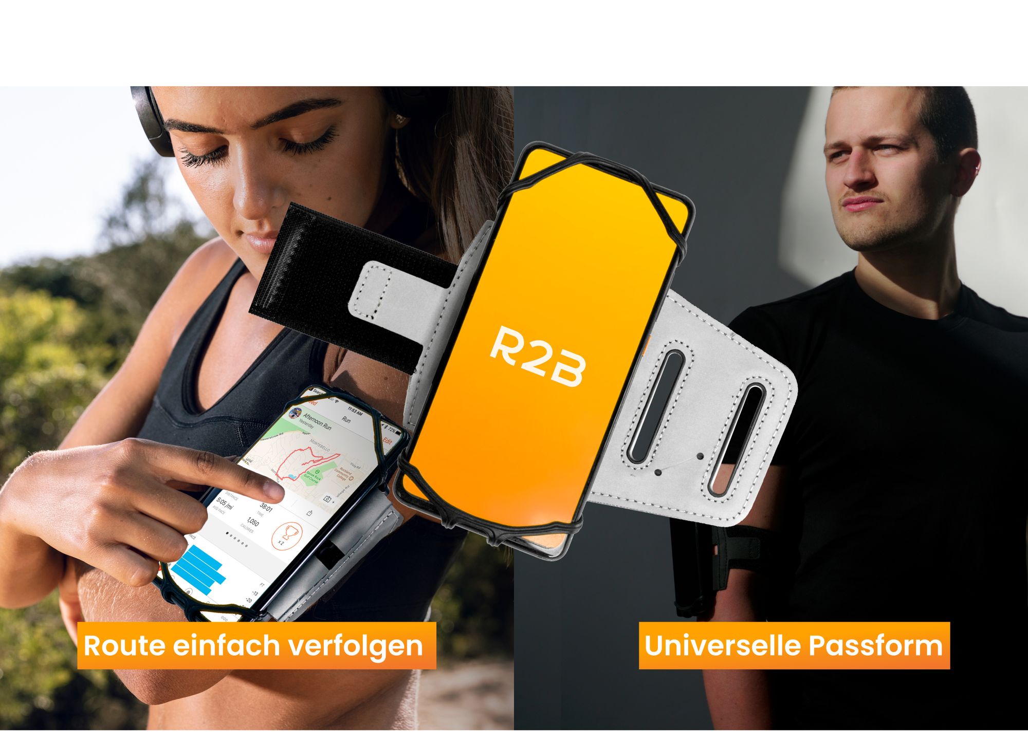 R2B Handyhalterung joggen - bis 6,5 Zoll- Sportarmband - Handytasche arm - Handy halterung sport – reflektierend - Schwarz