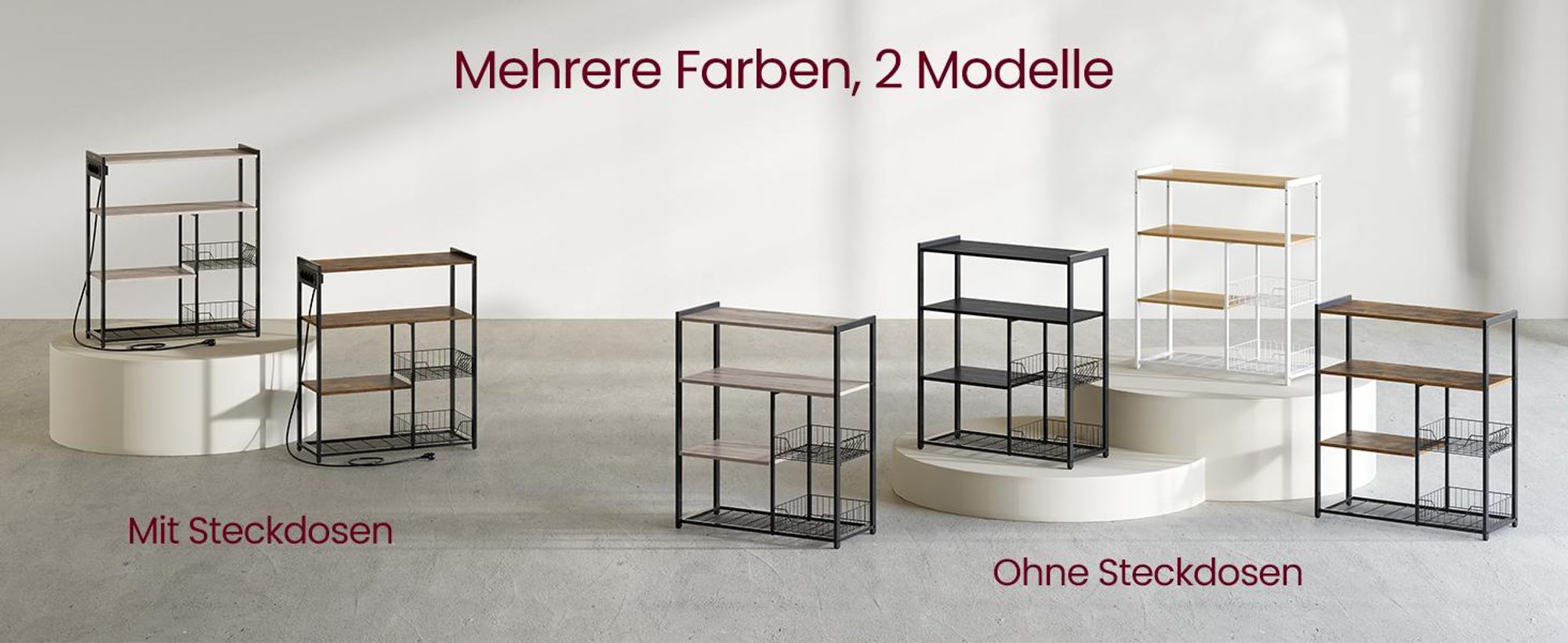 VASAGLE Küchenregal mit Steckdosen, 2 Metallkörben, 6 Haken, 35 x 80 x 93,5 cm, braun
