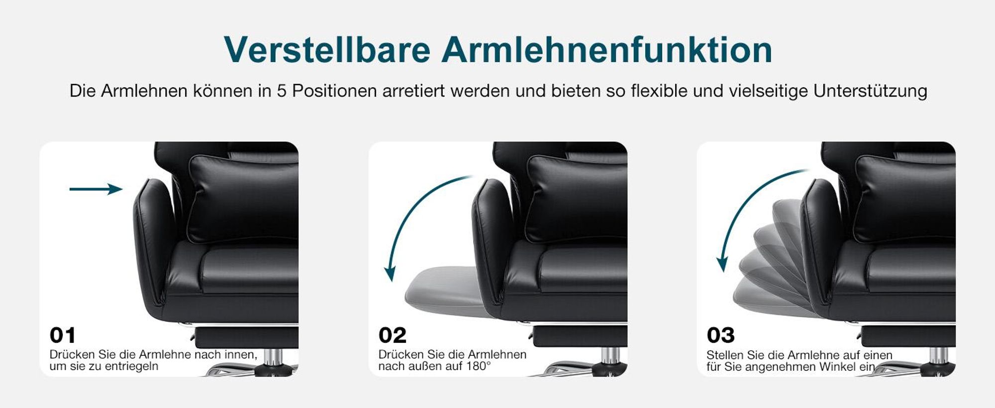 HOFFREE Ergonomischer Bürostuhl mit Rollen, Breiter Sitz, Umklappbare Armlehnen, Fußstütze, Schreibtischstuhl bis 200 kg belastbar, Schwarz