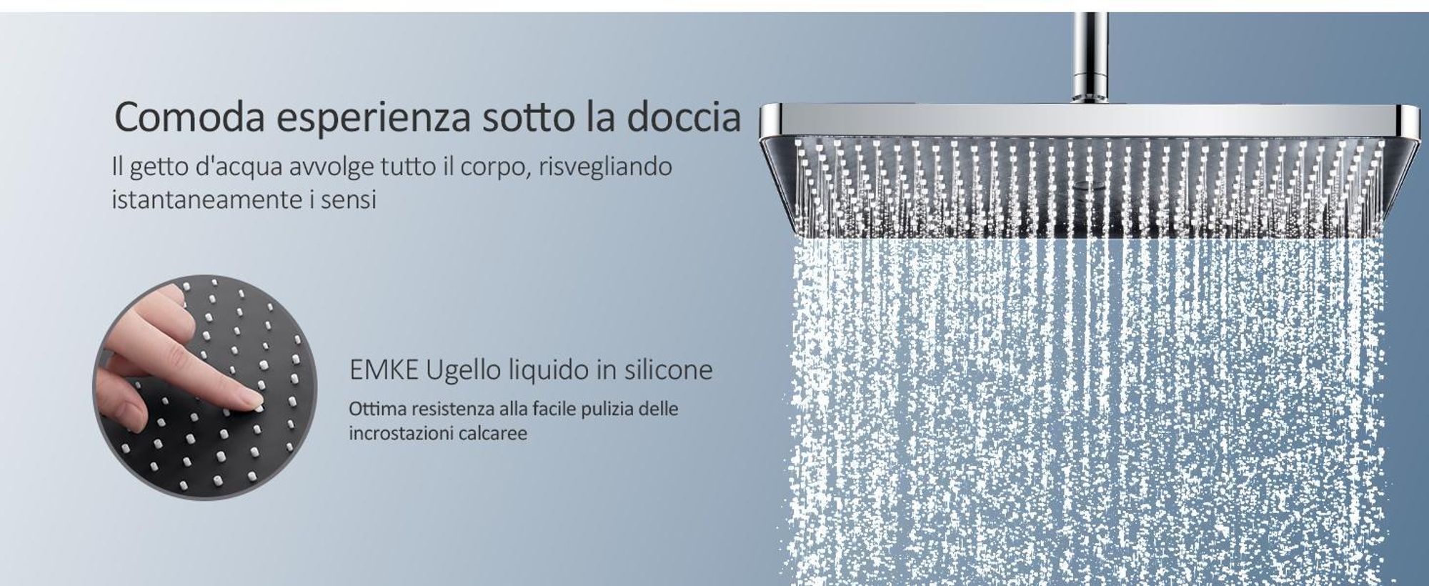 Sistema doccia EMKE con termostato 1146x450x480mm mensola in vetro doccetta con 3 modalità di getto doccia a pioggia, rubinetteria per bagno e doccia, KTW, cromo F10