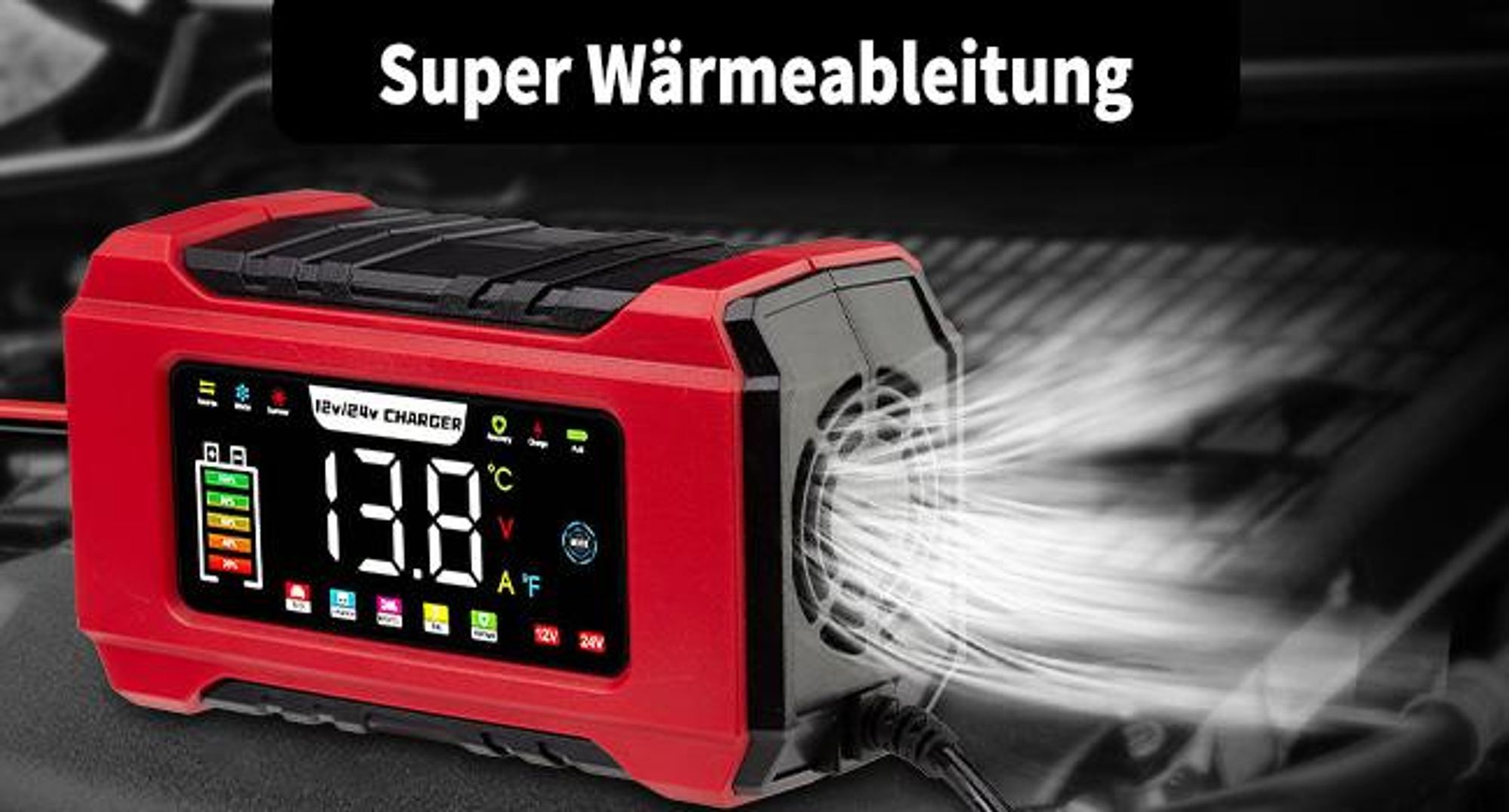 15A KFZ Batterieladegerät, Autobatterie ladegerät 12V/24V mit Reparaturmodus und Erhaltungsladung für Auto, LKW, Motorrad, Boot