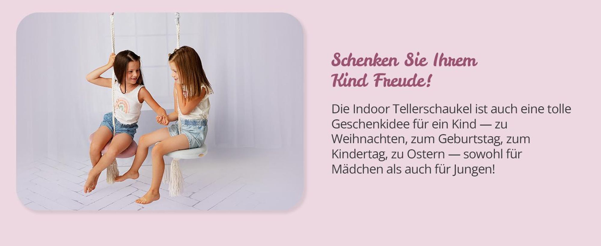 Create for you® - Ring Schaukel für Kinder Indoor, mit Baumwollseil, Runde Kinderschaukel, Weicher Sitz, Durchmesser 36 cm, Rosa