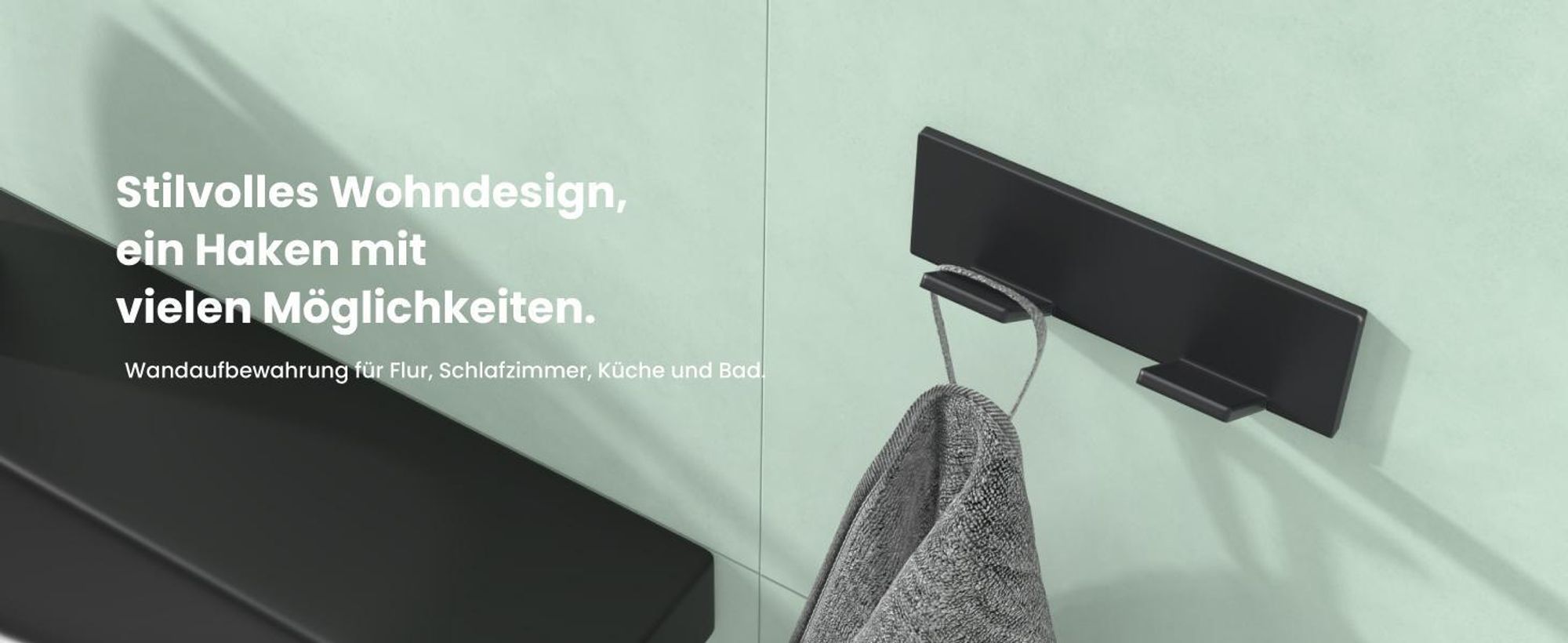 Mai & Mai Kleiderhaken ohne Bohren Wandgarderobe Wandhaken aus Edelstahl mit 2 Haken Garderobenleiste Garderobenhaken 81mm Matt schwarz Stalo-02