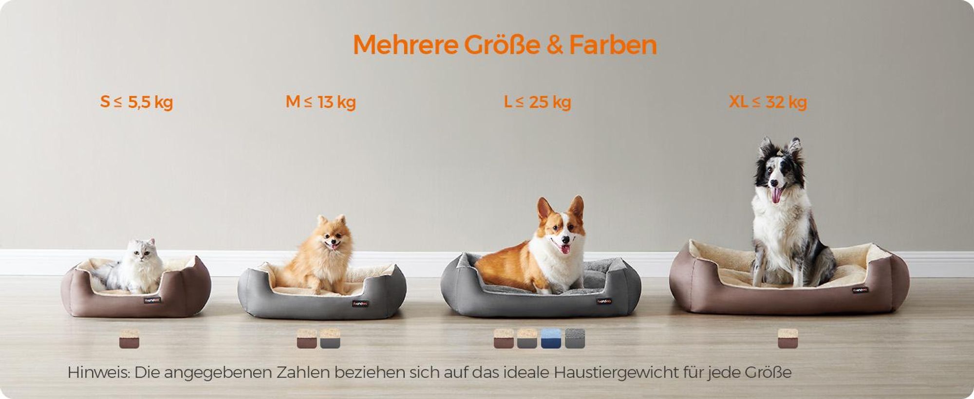 FEANDREA Hundebett, Hundekorb mit Wendekissen, 85 x 65 x 21 cm, schiefergrau-taubengrau