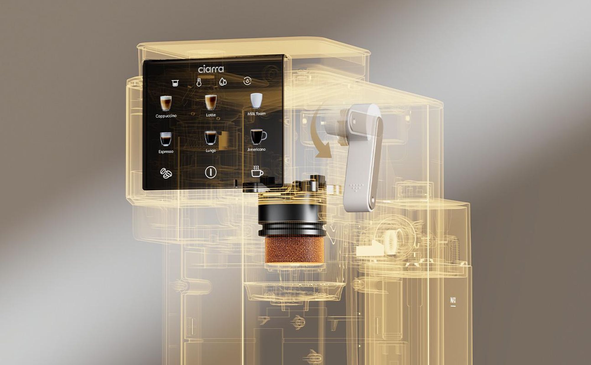 CIARRA Kaffeemaschine mit Mahlwerk Bohnen, 15 Bar, Touch-Display, Espressomaschine mit Milchaufschäumer(300 ml), 6 Mahlstufen CBSACM-D6