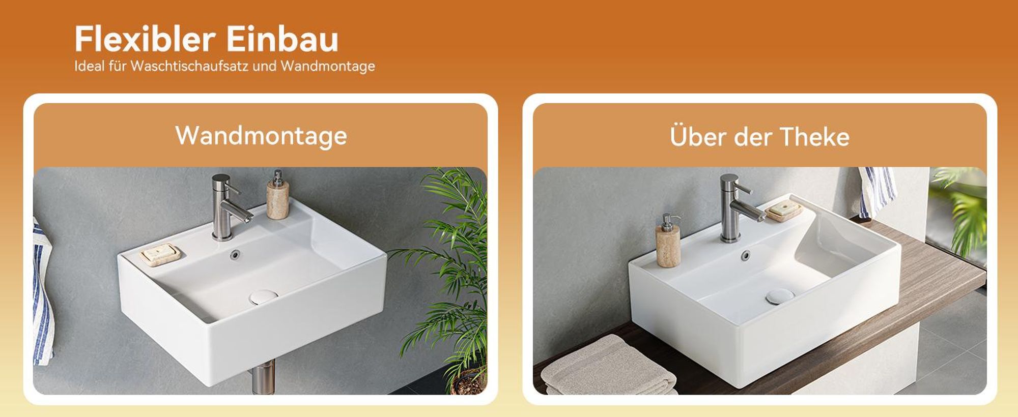 Ideal für Waschtischaufsatz und wandmontage